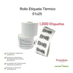 Rollo de Etiqueta Térmica Directa 51x25 mm, 1,000 Etiquetas